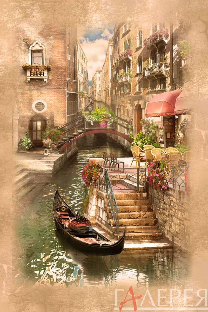 Италия, Вид на канал, мост, мостик, гондола, Венеция, кафе, размытый