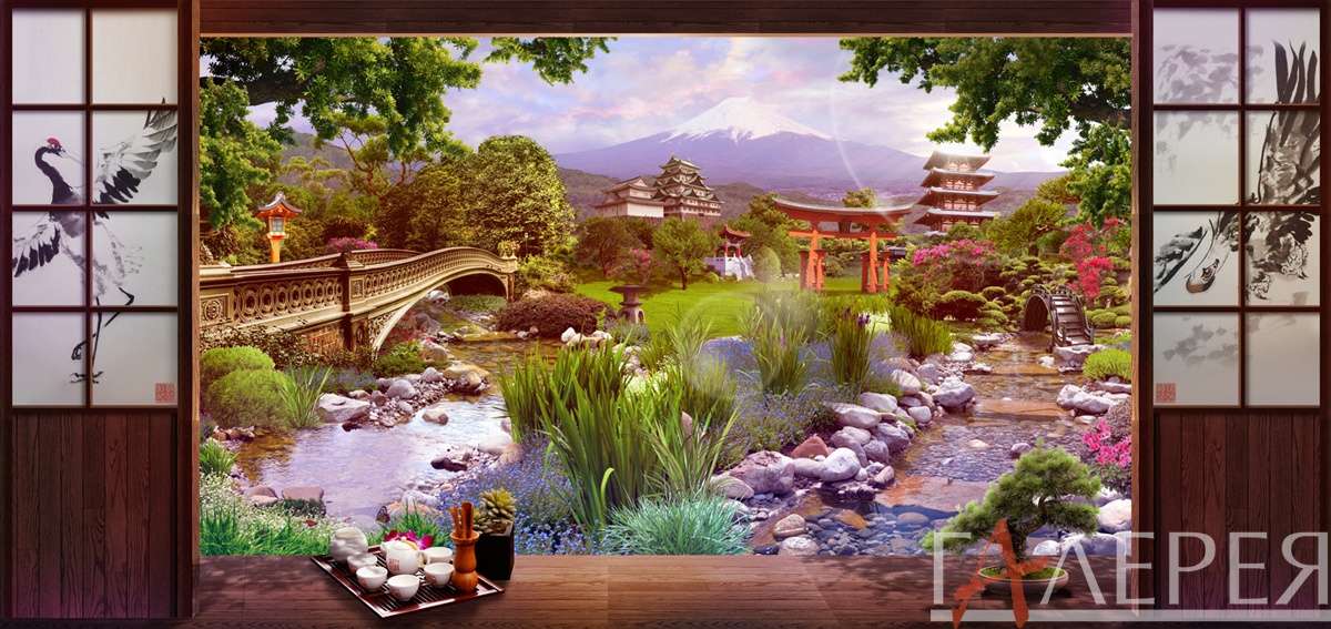Япония, циновка, татами, пагода, сад камней, Фудзияма, японский сад, лужайка, клумба, мостик, бонсай, чайная церемония