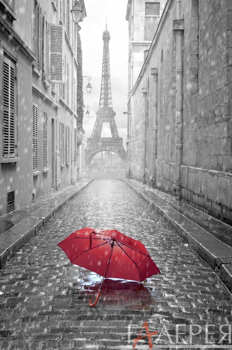 париж зонт на серых улочках Парижа, Франция, Париж, Улочка, Дома, Эйфелева Башня, Зонтик, Ретро, Дождь