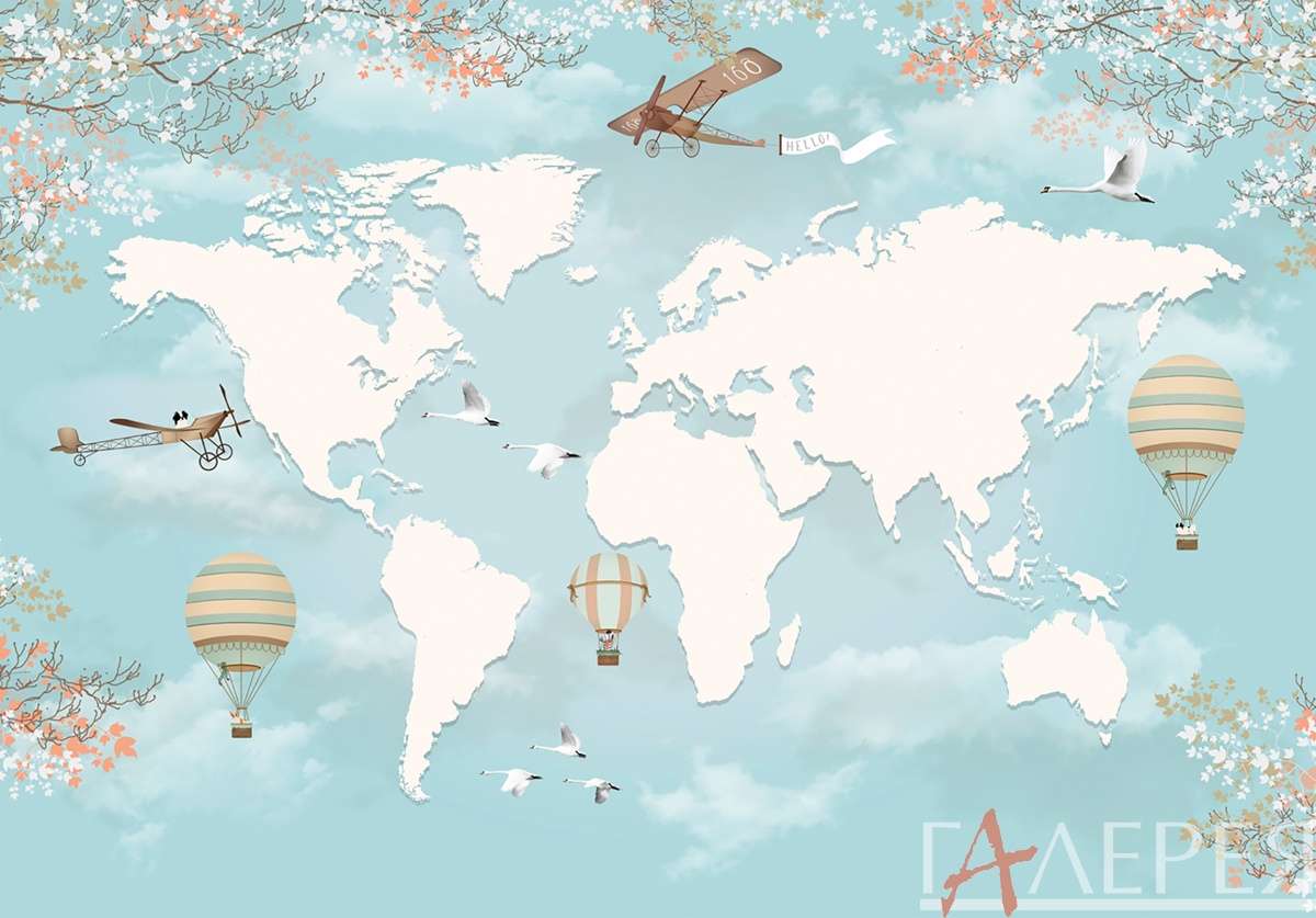Карты карта, самолеты, воздушные шары
