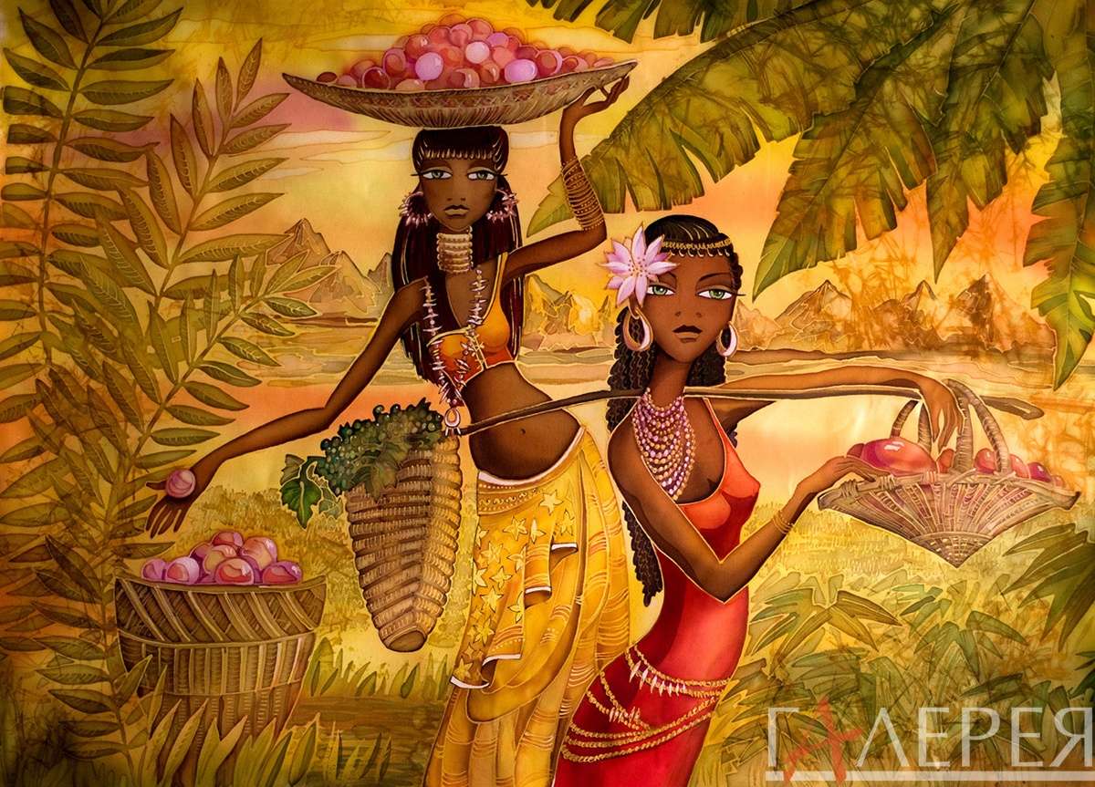 этника, орнаменты, Африка, сборщицы фруктов с чашей на голове