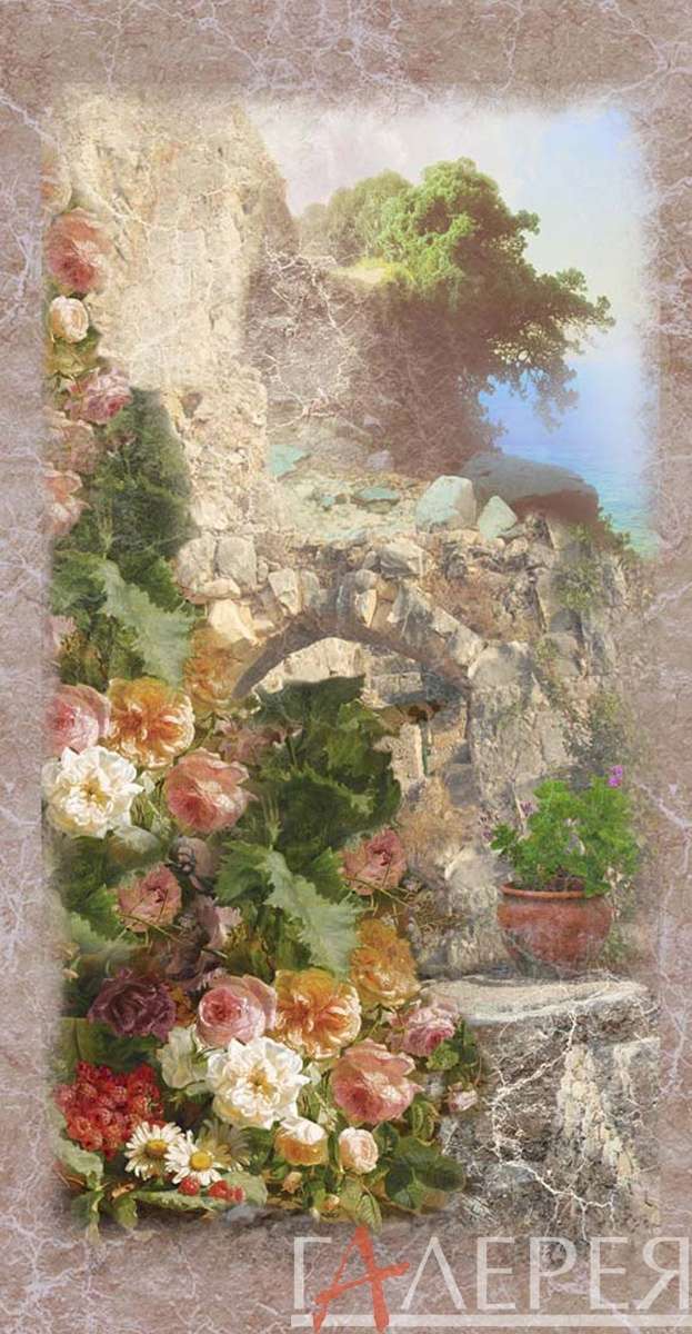 Старые развалины, цветы, камень, фреска