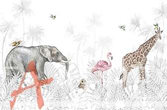 Природа, Тропики, слон, жираф, монохромный рисунок, карандашный рисунок